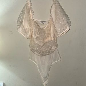 Womens Fashion Nova Cream Sheer Polk A Dot Bodysuit!